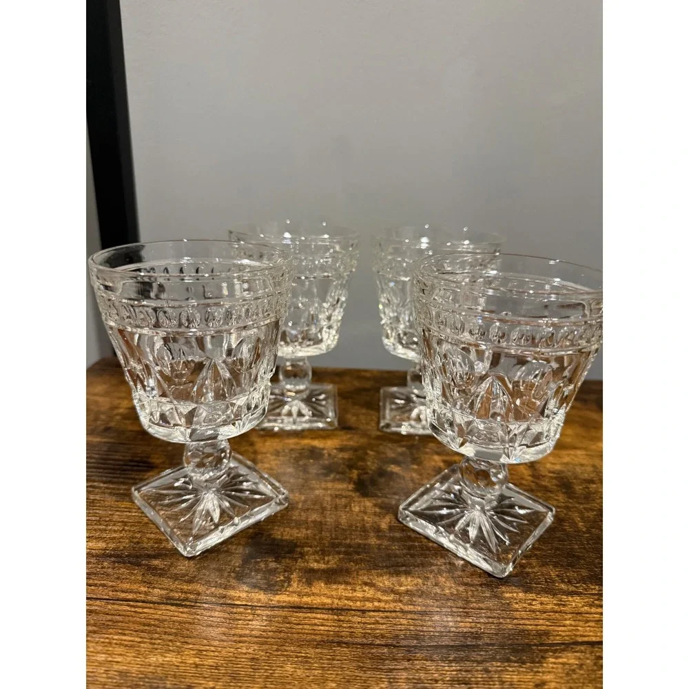Vintage Indiana Glass Co.Colony Park Lane Water Goblets Diamond Starburst 4